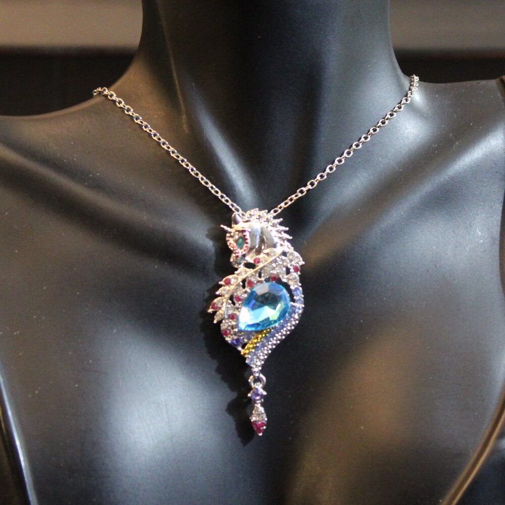 Unicorn Rhinestone Enamel Teardrop Pendant Necklace